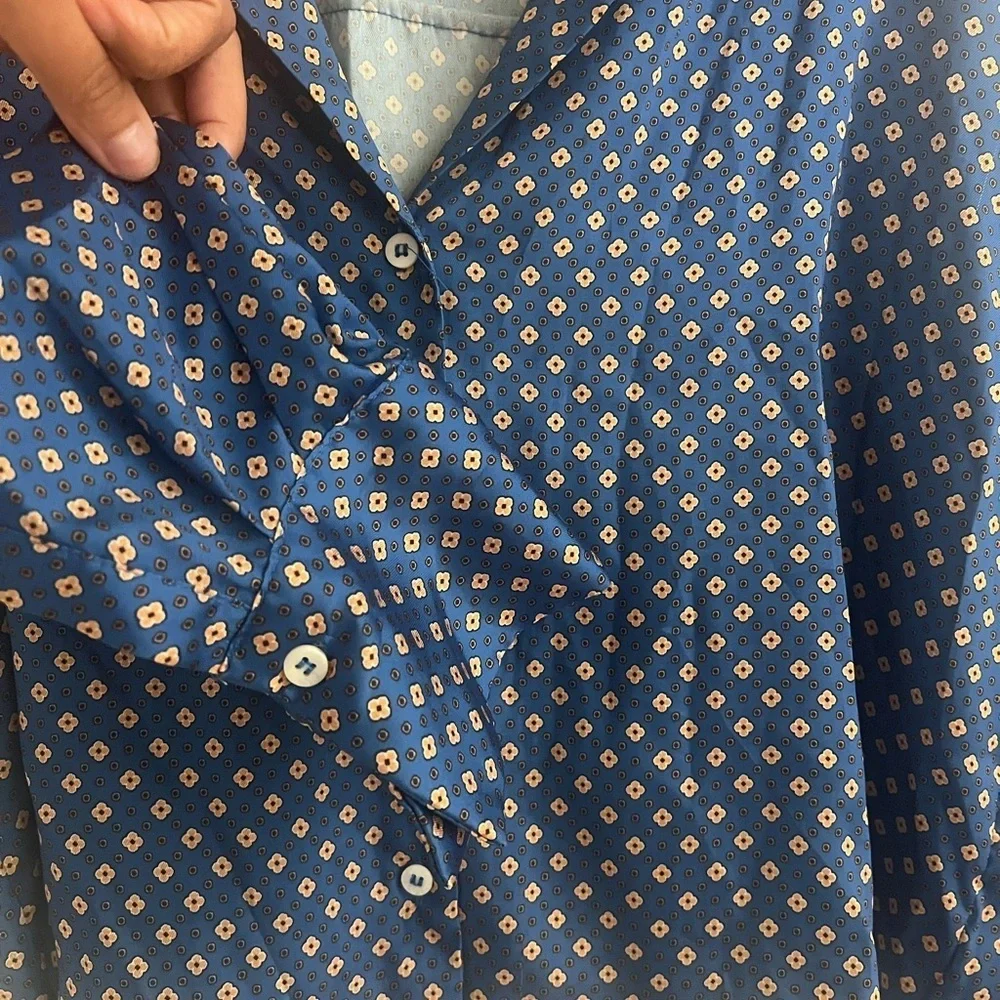 Zara Blue Boxy Satin Button Down Shirt with Notched Collar Size Large - Picture 7 of 10